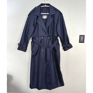 VTG J Gallery Women's Navy Blue Double Breasted Trench Coat Belted Size 9 10